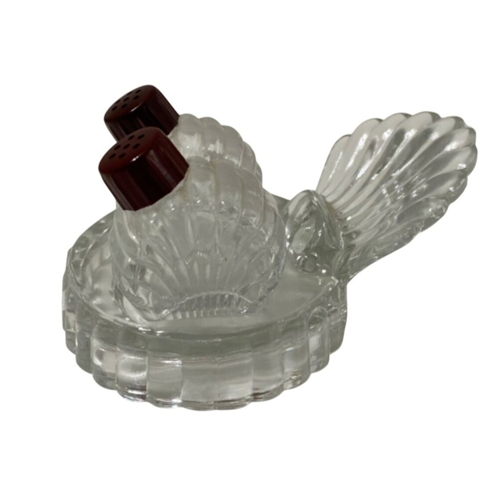Vintage Glass Turkey Bird Salt & Pepper Shakers Art Deco Thanksgiving